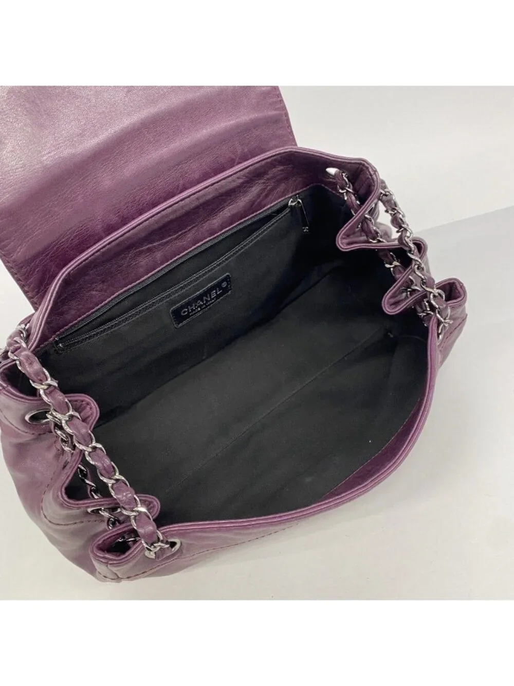 Chanel Shoulder Bag Lambskin Purple Silver